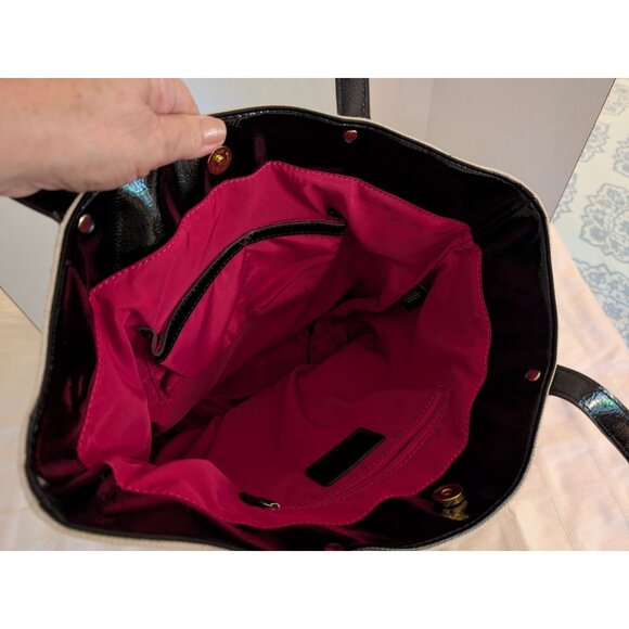 Anne Klein Canvas Tote Bag Patent Leather Handles Rope Trim W/ Accessory Pouches - Picture 9 of 16